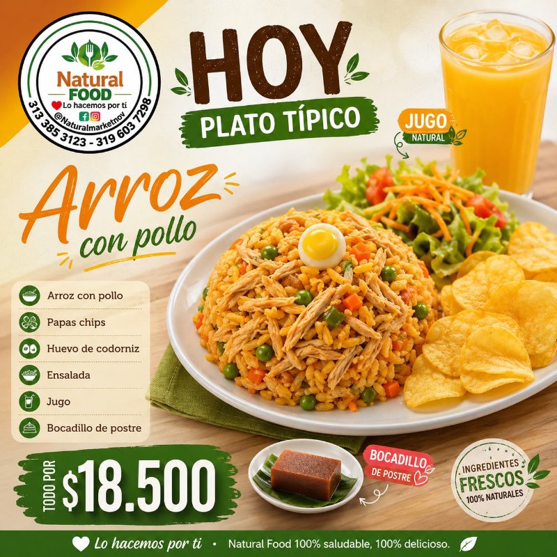 Menú arroz con pollo